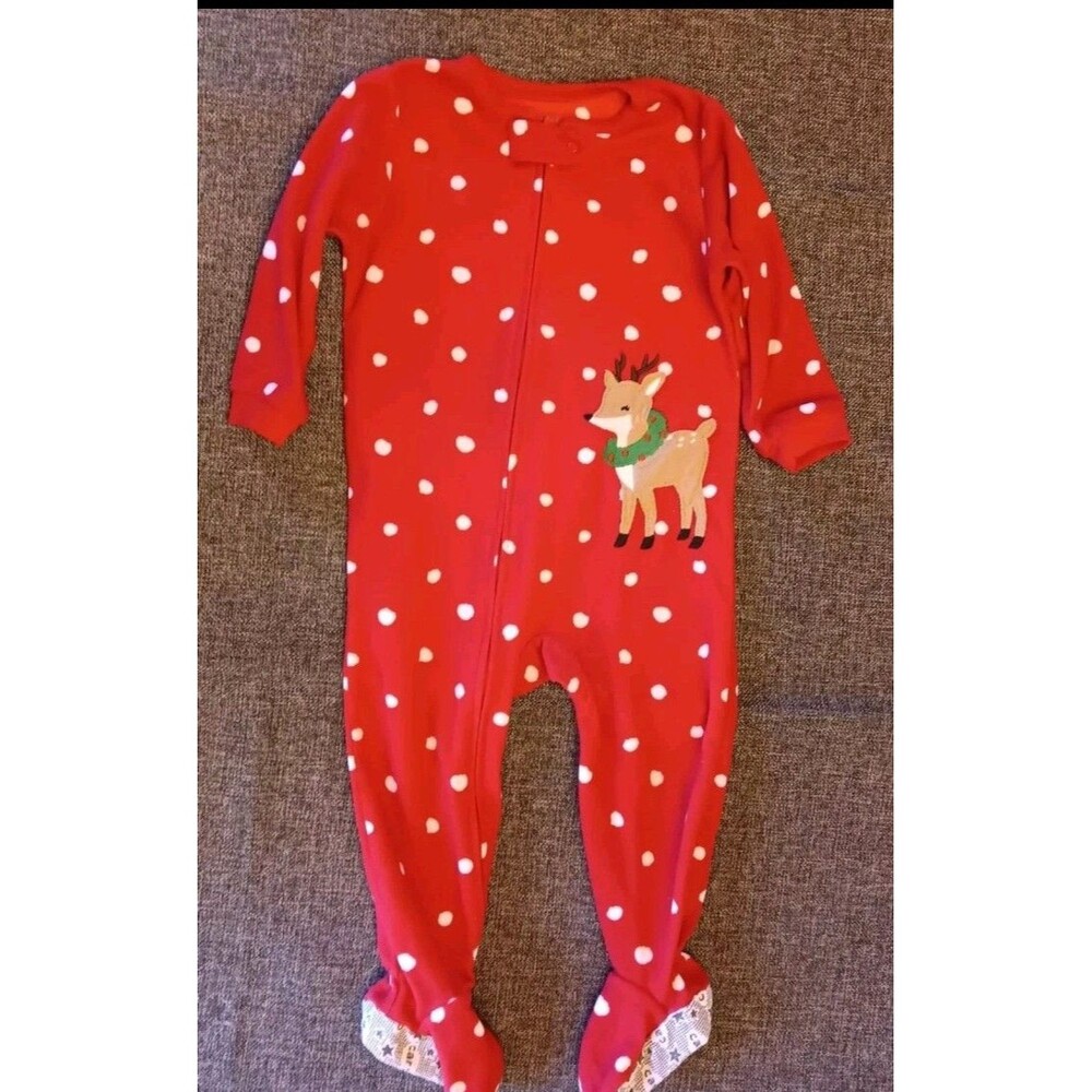 pajamas 18 Months Carters Christmas Red Fleece sleeper Reindeer Holiday Deer